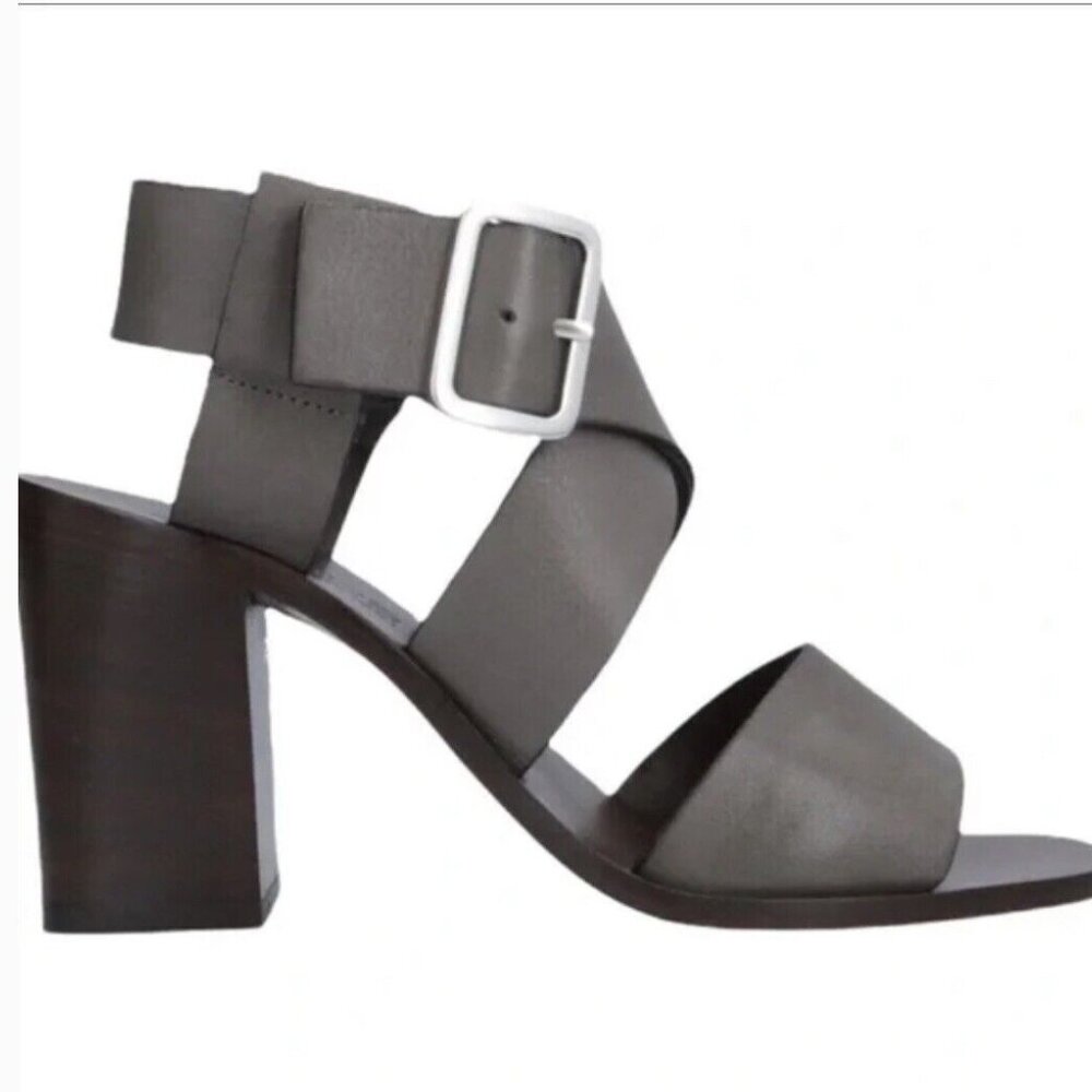 Boemos Gray Italian Leather Block Heel Sandals
